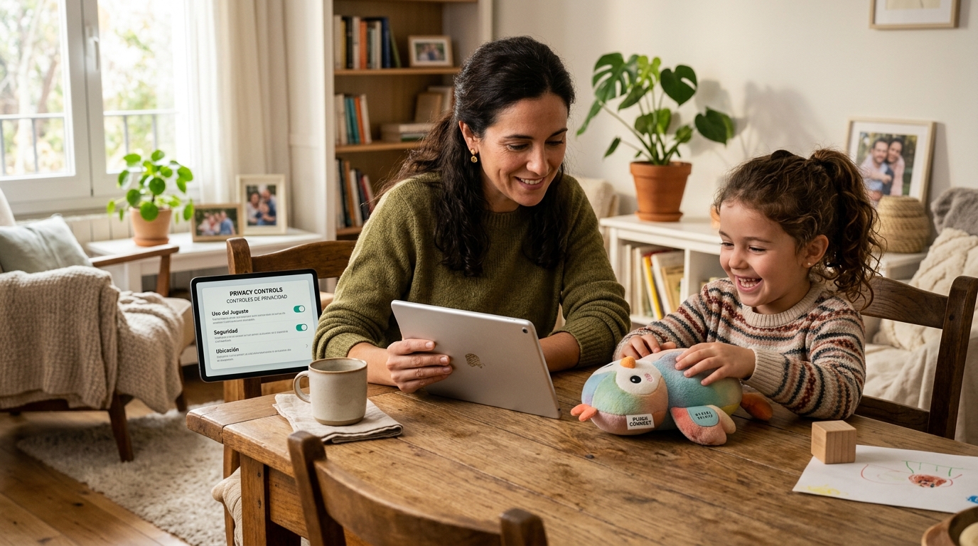 Niño interactuando de forma física y tranquila en casa con tecnología sin pantallas